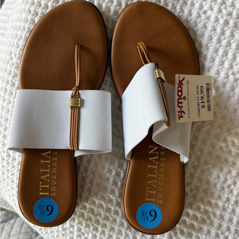 Italian Shoemakers White Thong Slide Sandals | Size 6.5 | NWT